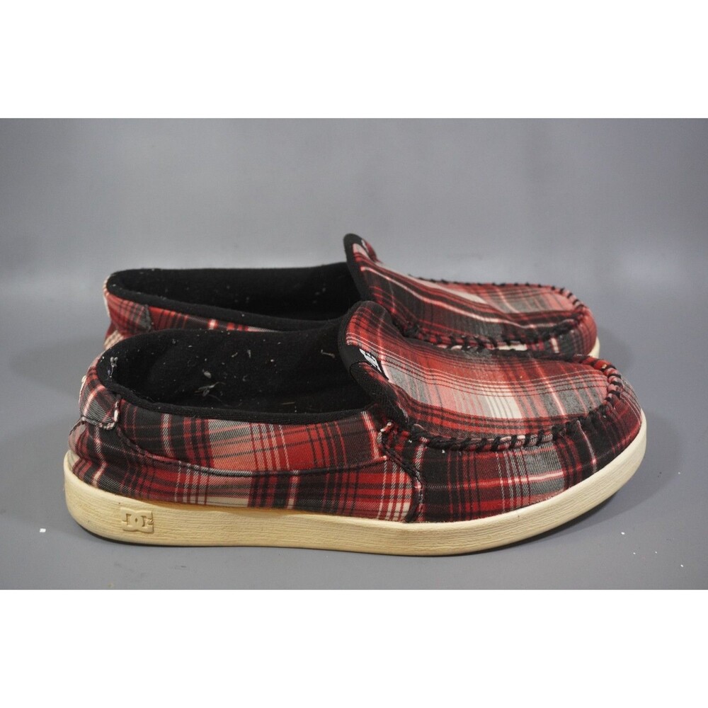 DC Shoes Villain Men's Size 11 Red Black Plaid Slip On Skate Loafer Shoes